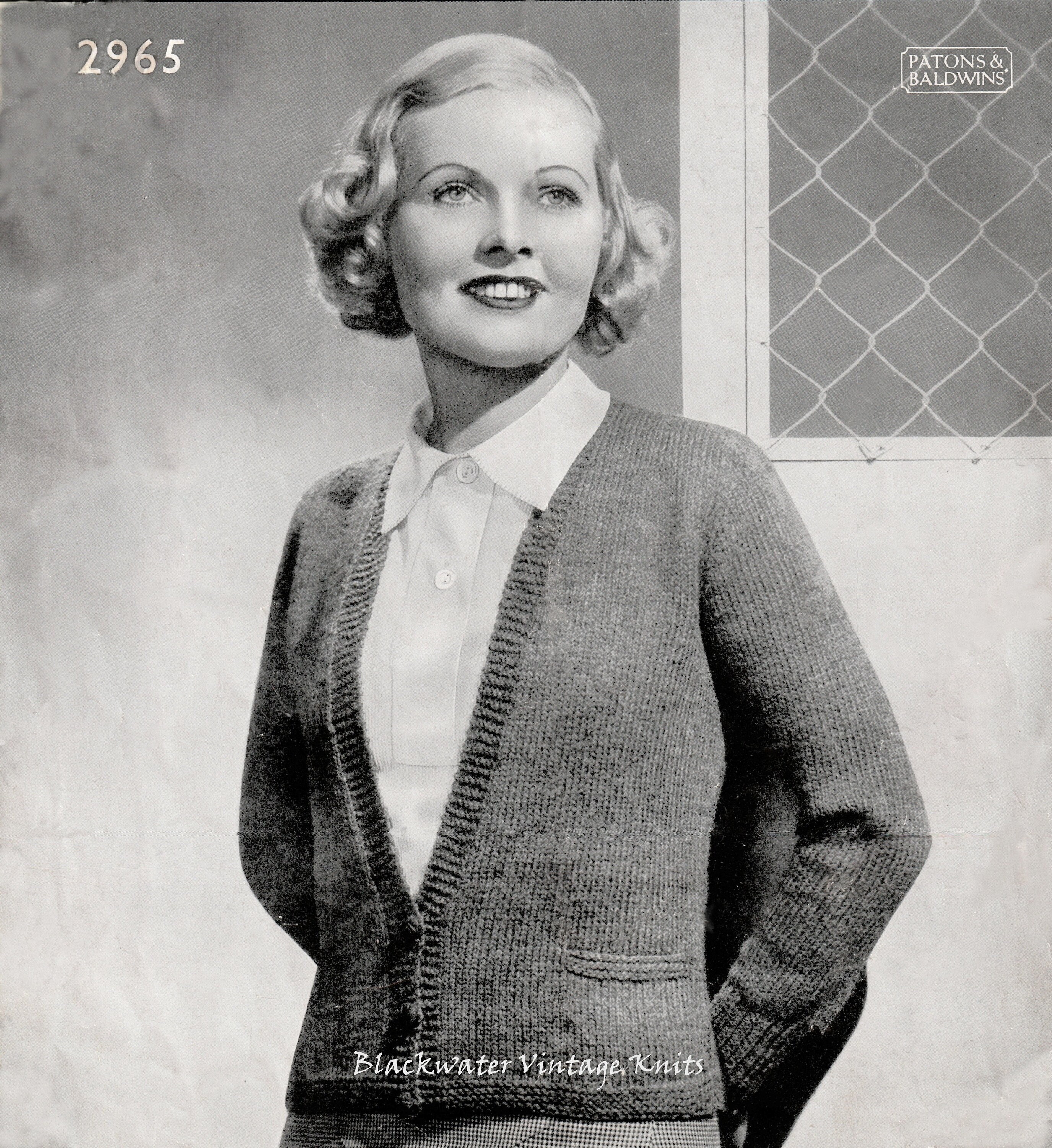 Ladies V-necked Cardigan 'Delia' - Vintage 1930s Pattern- Patons 2965 - PDF Download