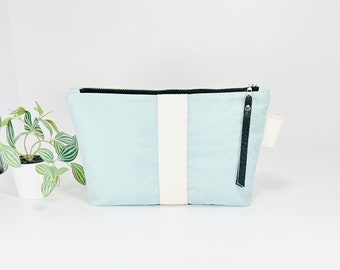 Aqua waxed, oiled canvas zipper pouch, water resistant travel pouch, dry oilskin zipper case, shaving kit, cosmetics bag, UNISEX, gift idea