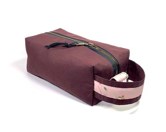 Waxed Oilskin canvas burgundy Dopp kit, water-resistant his/hers toiletry bag, makeup case, shave kit, large boxy pouch, travel pouch