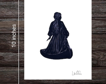 Lady of the Lake Art Print | Arthurian Mythology Linocut Giclee Print, 8x10 Witchy Fantasy Wall Art
