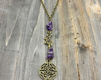 Celtic Car Ornament with Purple Amythest Crystals for Rear View Mirror - lightweight, 8 inches