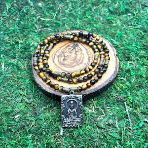 Tigers Eye Mala Necklace with Quanyin charm / Kwan Yin Beads / Meditation beads / Buddhist Prayer beads