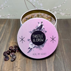 Heal My Heart Candle: Hand-Poured Herb & Garnet Healing Spell