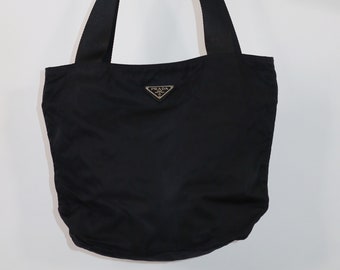 Prada, vintage Vela nylon black tote with leather str… - Gem