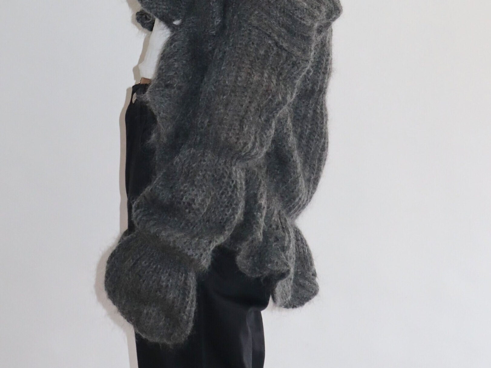 Gray Mohair Costume National Ruffle Cardigan Etsy