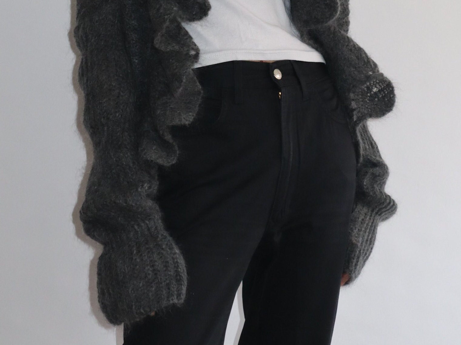 Gray Mohair Costume National Ruffle Cardigan Etsy