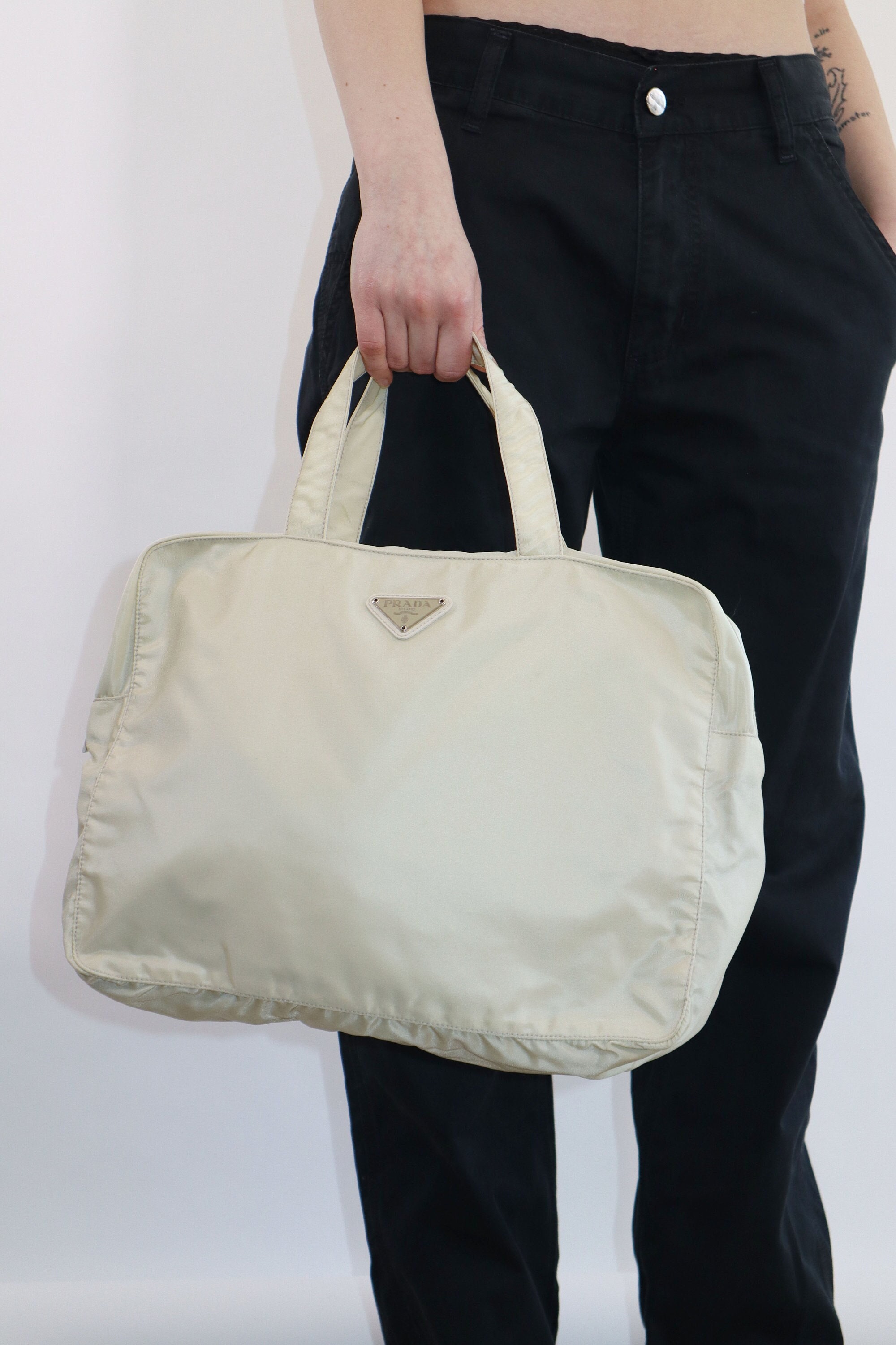 Buy White Prada Large Nylon Tote Bag Online in India 