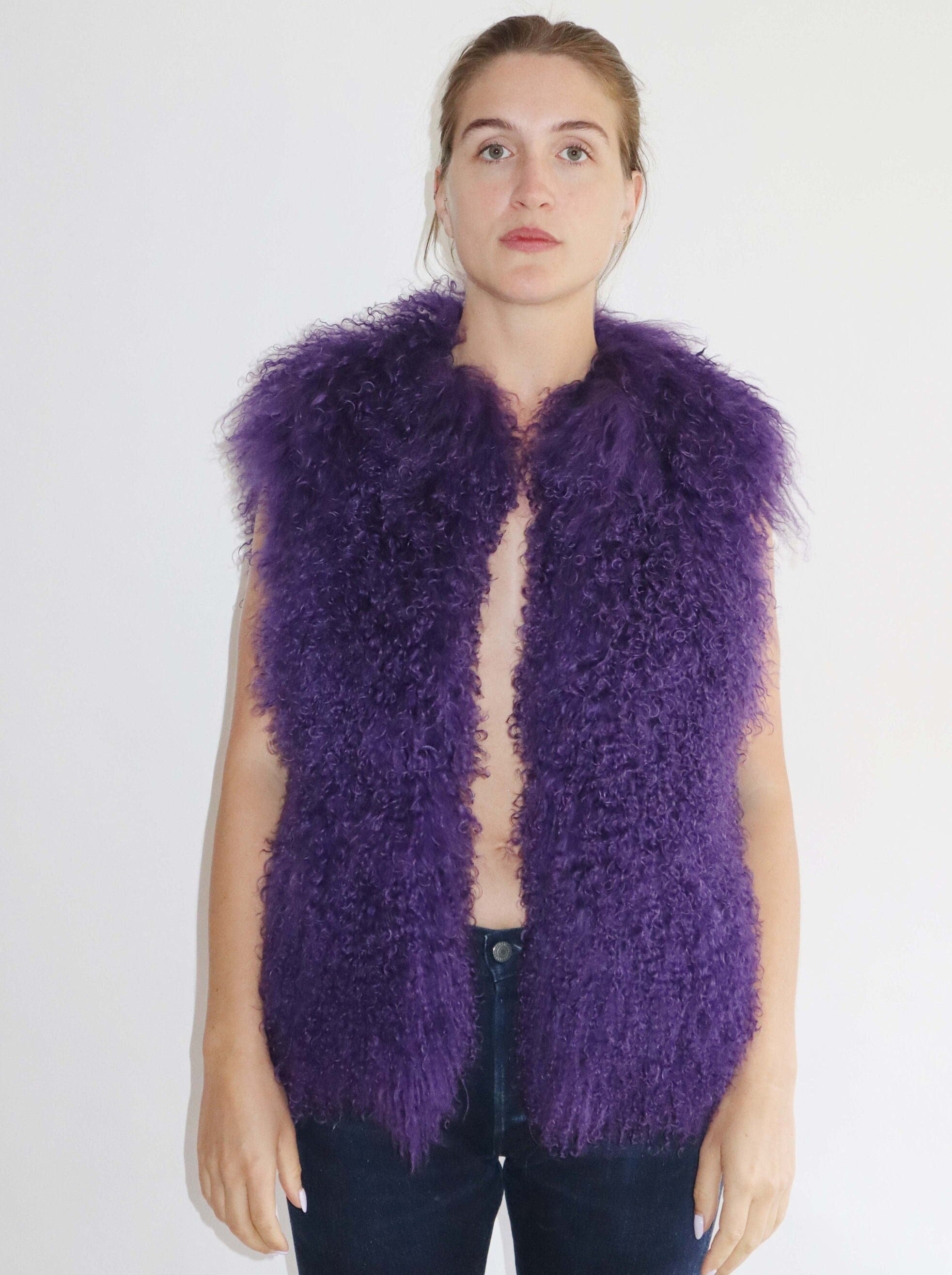 Purple Mongolian Lambs Fur Vintage Vest Gilet Waistcoat Etsy