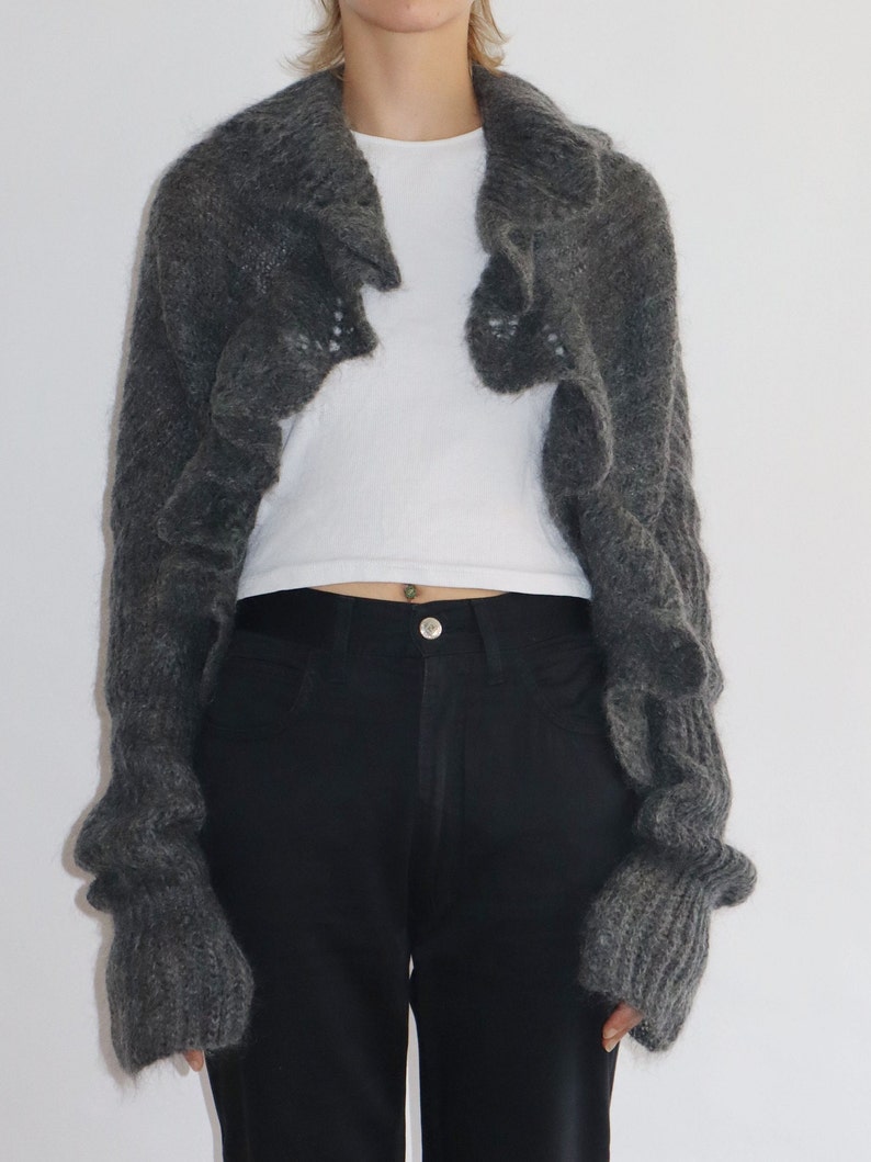 Gray Mohair Costume National Ruffle Cardigan Etsy