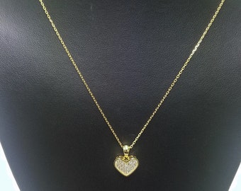 sliver heart necklace pendent with cubic zirconi plated in 14kt yellow