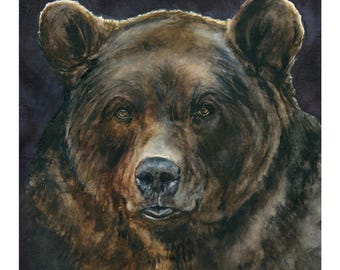 Original akvarell Grizzly