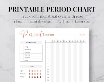 Druckbare Periode Tracker | Tagebuch | Symptome Tracker | Ovulations Tracker | Fruchtbarkeitsplaner | Periodensymptom Tracking A5, A4, Letter