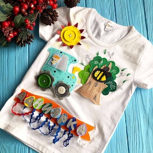 Shirt für Kinder von 1 bis 8 Jahren mit Filzapplikation, personalisiertes Geschenk, weiches Baumwoll-T-Shirt für Baby, Onesies für Baby, Kindergeburtstagsshirt
