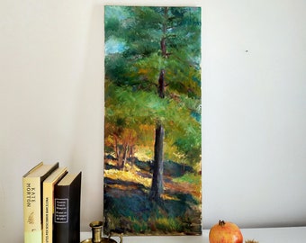 Pine tree oil painting on canvas, original woods oil painting, nature landscape painting, nature painting, forest painting, christmas gift