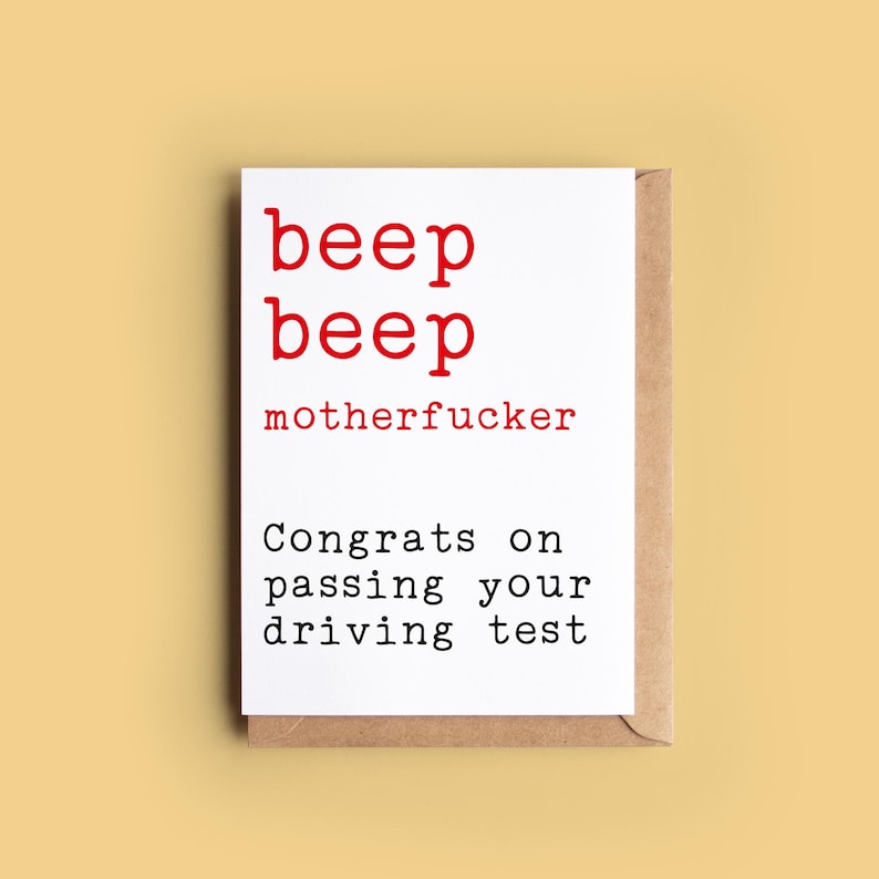 Funny Driving Test Congratulations Card: Rude Beep Beep - Auntie Social image 1