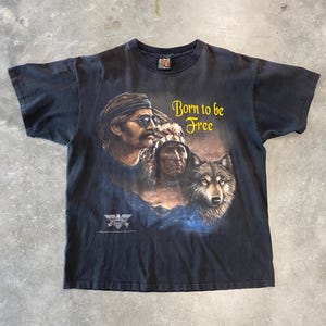ヴィンテージ 3D エンブレム Born To Be Free 1988 シャツ レア サイズ 