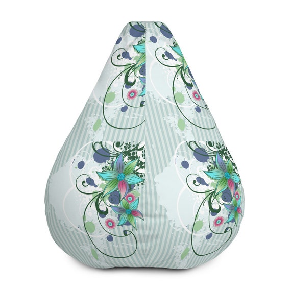 Bean Bag Chair W Filling Spring Flowers Stripes Nature Design Etsy