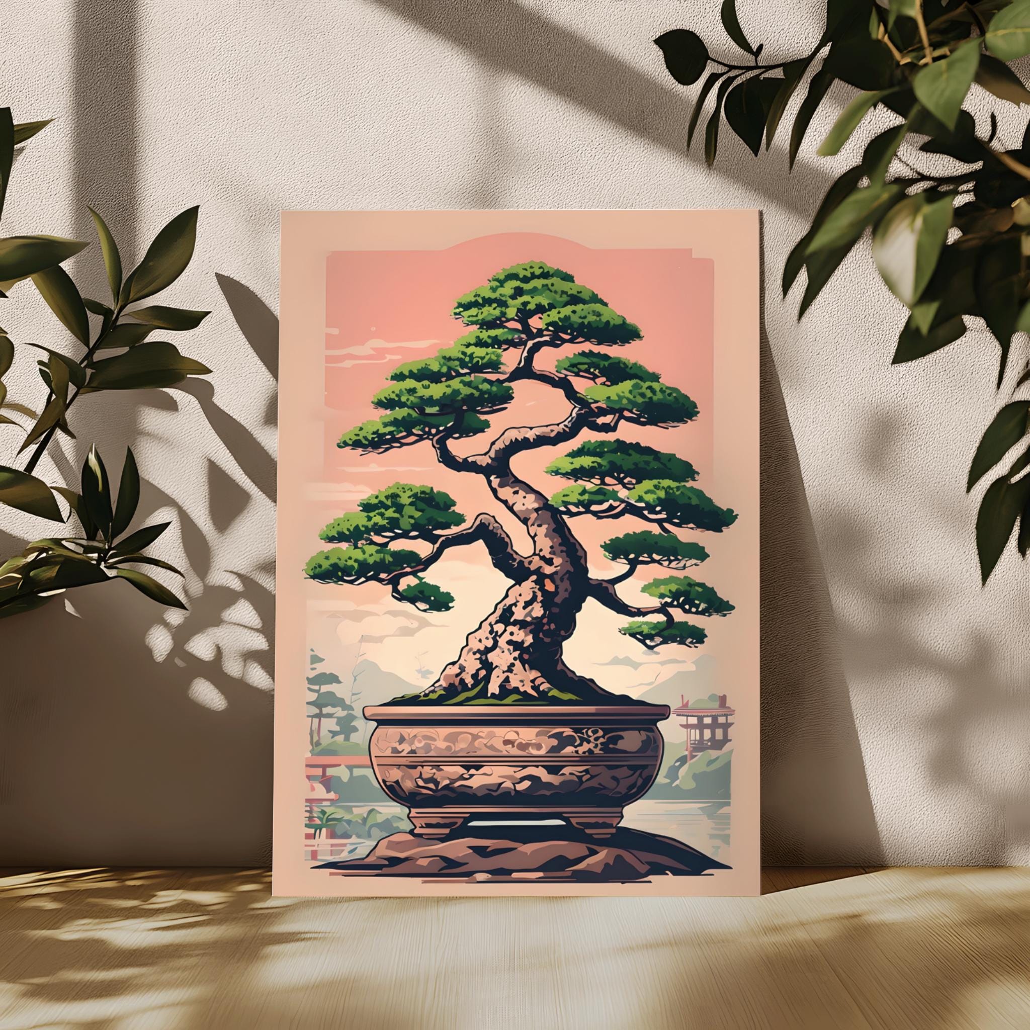 Japandi Bonsai Tree Wall Art – Ukiyo-e Style Japanese Garden Print, Zen ...
