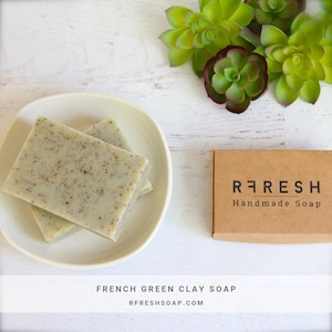 Natural Peppermint + Spearmint Soap with French Green Clay | Handmade Soap by RFRESH | Vegan · Eco-friendly · Zero Waste