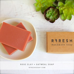 Natural Rose Clay Oatmeal Soap Handmade Soap by RFRESH Vegan Eco-friendly Zero Waste Biodegradable Cold Process Unscented image 1