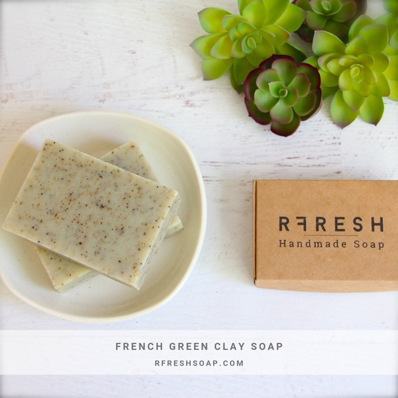 Natural Peppermint Spearmint Soap with French Green Clay Handmade Soap by RFRESH Vegan Eco-friendly Zero Waste image 1