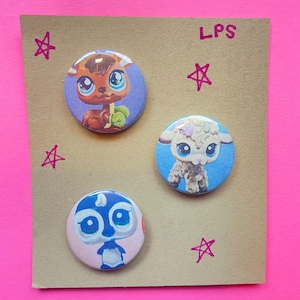 LITTLEST PET SHOP 2000s nostalgia Set of 3 button pins Kangaroo Sheep Penguin Lps