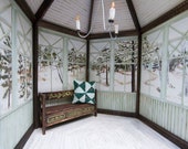 Made to Order 1 12 Room Box Diorama Dollhouse Miniature, Winter Snow, Hexagon Gazebo Room, Rustic Folk or Shabby Chic, Roombox 1 12th Dolls