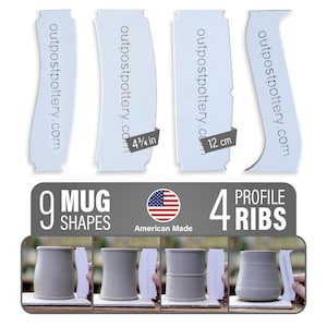 OUTPOST POTTERY Profile Rib Mug Bundle for Mugs and Cups (3 Profile ribs with 7 unique shapes) + Waco Tours Profile rib (Bundle of 4 ribs)