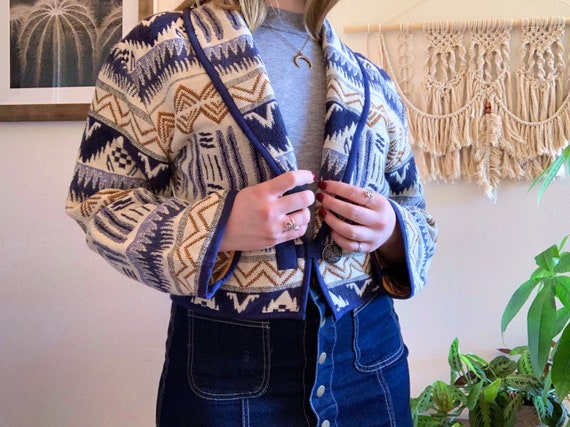 Southwestern Jacket Aztec Blanket Coat 80s Navajo