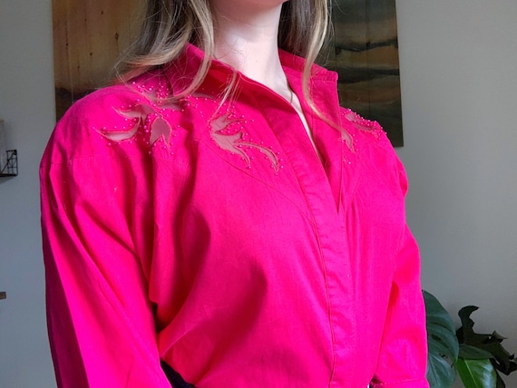Sheer Pink Blouse Womens Western Top Vintage Wrang