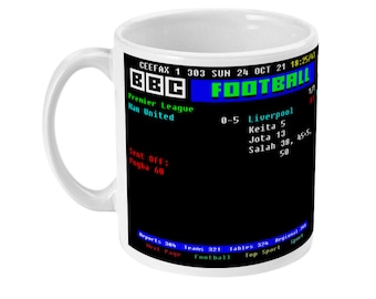 Man United 0-5 Liverpool Premier League 2021 Ceefax Football Match Ergebnis Teletext Tasse