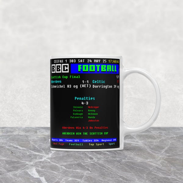 Aberdeen 1-1 Celtic Scottish Cup Final 2025 Match Results Ceefax Football Teletext Mug