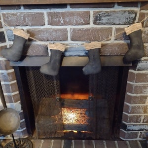 Primitive Black Stocking Garland, Handmade Winter, Holiday Gift