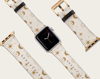 Celestial Moon Constellation Watch Band, Fits Apple Watch, 40mm 38mm 42mm 44mm 45mm, Vegan Leather Watch Band, Apple Series Band Rose Gold