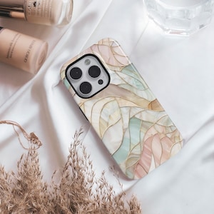 Coque pour iPhone 16 15 14 13 12 vitrail rose perle or • Tous les modèles • Pour S25 S24 S23 S22 S21 S10 et plus • Pour Google Pixel