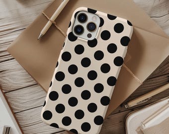 Black & Beige Polka Dots Phone Case, Stylish Minimalist Case For iPhone 17 16 15 • All Models • For S25 S24 • For Google Pixel