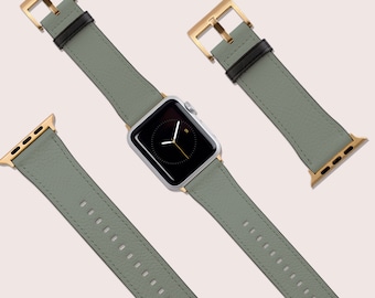 Block Solid Colour Sage Green Watch Band, Fits Apple Watch, 41mm 40mm 38mm 42mm 44mm,Vegan Leather Strap, Smartwatch Band Rose Gold, Gift