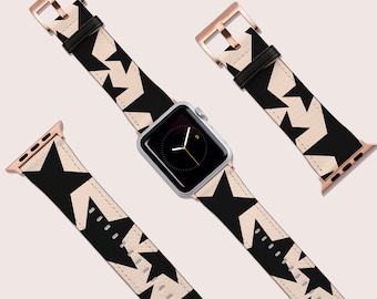 Sternen-Armband im Vintage-Retro-Stil, passend für Apple Watch (41 mm, 40 mm, 38 mm, 42 mm, 44 mm), veganes Leder, roségoldfarben
