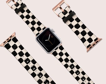 Checkered Vegan Leather Apple Watch Band, Retro Black (Fits 38-44mm)