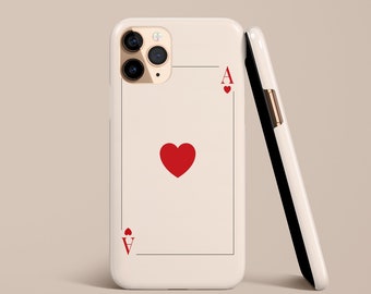 Étui pour téléphone avec cartes à jouer Ace of Hearts pour iPhone 15 14 13 12 • Tous les modèles • Pour S24 S23 S22 S21 S10 S22 S9 • Pour Google Pixel • Rouge beige