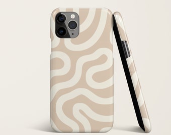 Custodia Abstract Line Art Boho Beige per iPhone 15 14 13 12, tutti i modelli iPhone / per S24 S23 S22 S21 e altro / per Google Pixel, retro ondulato