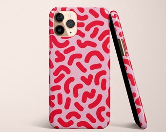 Pastel Pink Red Abstract Shapes Phone Case For iPhone 15 14 13 12 & More | For S24 S23 S22 S21 S10 S20 S8 S9 | For Google Pixel, Retro