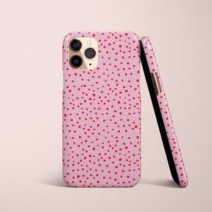 Animal Print Phone Case, Pastel Pink with Red Dots (iPhone, S25 S24 Pixel)
