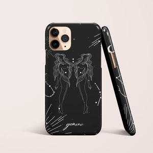 Gemini Zodiac Sign Mystical Phone Case For iPhone 15 14 13 12 & More • For S24 S23 S22 S21 S10 S20 S9 • For Google Pixel • Magical Black