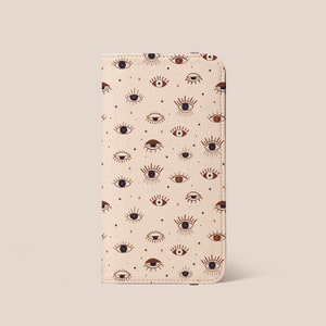 Funda de teléfono estilo billetera bohemia mística Celestial Eye para iPhone 15, 14, 13, 12, 11 y más - Para S25, S24, S23, S22, S21, S10, S20, S8, S9 y Note 20 - Tarjetero