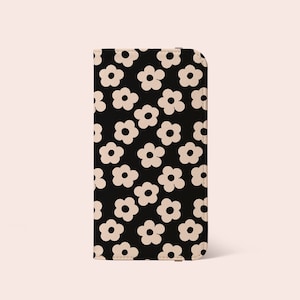 Coque de téléphone portefeuille noire florale rétro marguerites pour iPhone 15 14 13 12 11 X 8 7 - Pour S25 S24 S23 S22 S21 S20 S6 S7 S8 S9 Note 20 - Porte-cartes