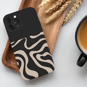 Wavy Abstract Groovy Black Phone Case For iPhone 16 15 14 13 12 • All Models • For S25 S24 S23 S22 S21   S20  • For Google Pixel 8 7 6 5