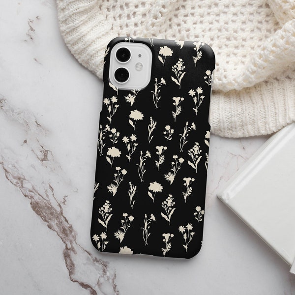 Wild flowers Silhouette Black Floral Phone Case for iPhone 15 14 13 12 | For S24 S23 S22 S21 A71 A51 | For Google Pixel,Flowers, Minimal