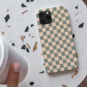 Checkered Sage Green Retro Phone Case For iPhone 16 15 14 13 12 11 • All Models • For S25 S24 S23 S22 S21  S22  • For Google Pixel • Plaid