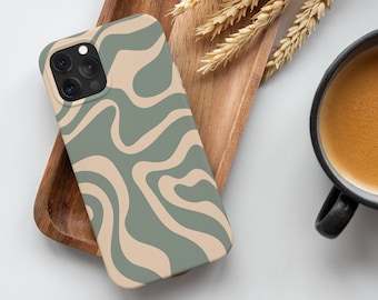 Wavy Abstract Groovy Sage Green Phone Case For iPhone 15 14 13 12 • All Models • For S24 S23 S22 S21 S10 S8 S20 S9 • For Google Pixel 8 7 6